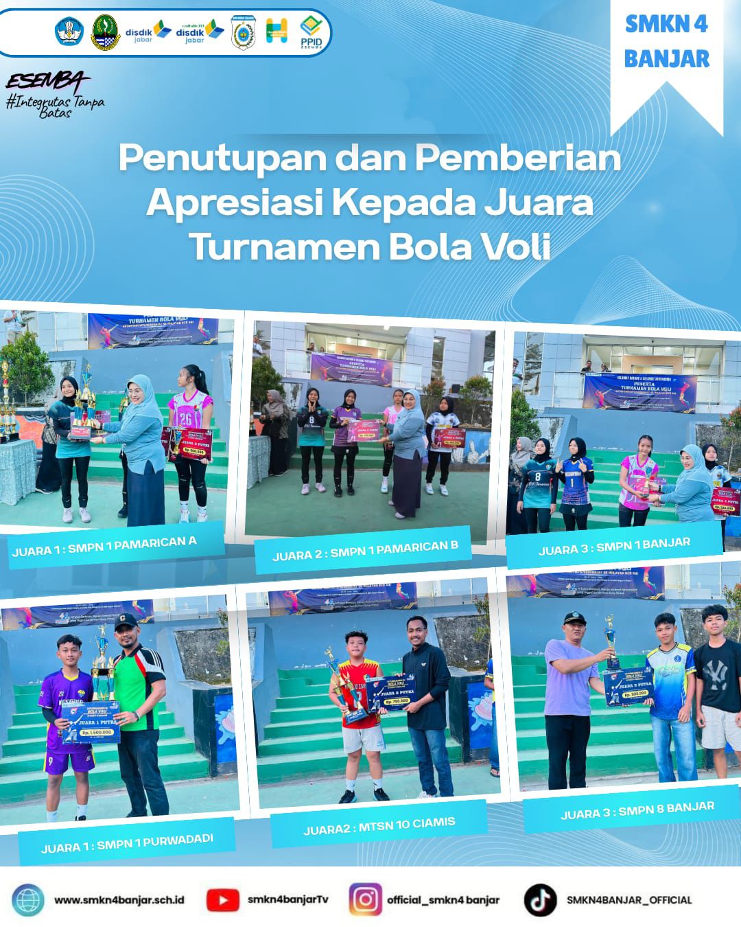 Kejutan di Partai Puncak: SMPN 1 Purwadadi dan SMPN 1 Pamarican Rajai Turnamen Voli Dies Natalis ke-14 SMKN 4 Banjar