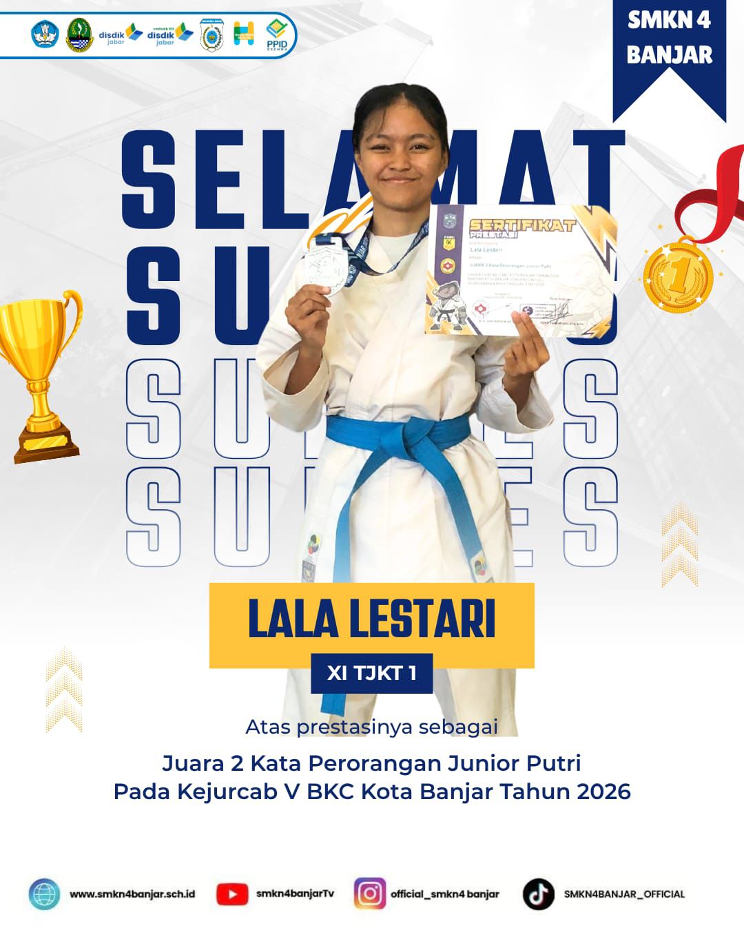 Lala Lestari, Permata SMKN 4 Banjar Raih Medali Perak di Kejurcab V BKC Kota Banjar 2026