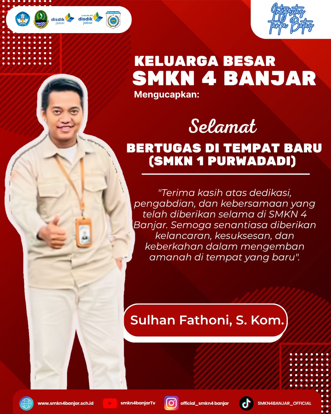 Suasana Haru Selimuti SMKN 4 Banjar: Lepas Kepergian Sulhan Fathoni, Sosok Dedikatif dan Pilar Penting Sekolah